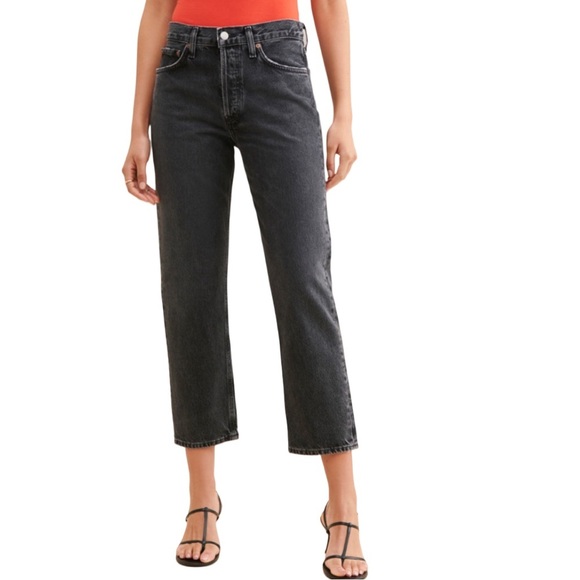 AGOLDE Wyman Mid Rise Straight Leg Vintage Ankle Faded Black Denim Jean Size 32 - Picture 1 of 12